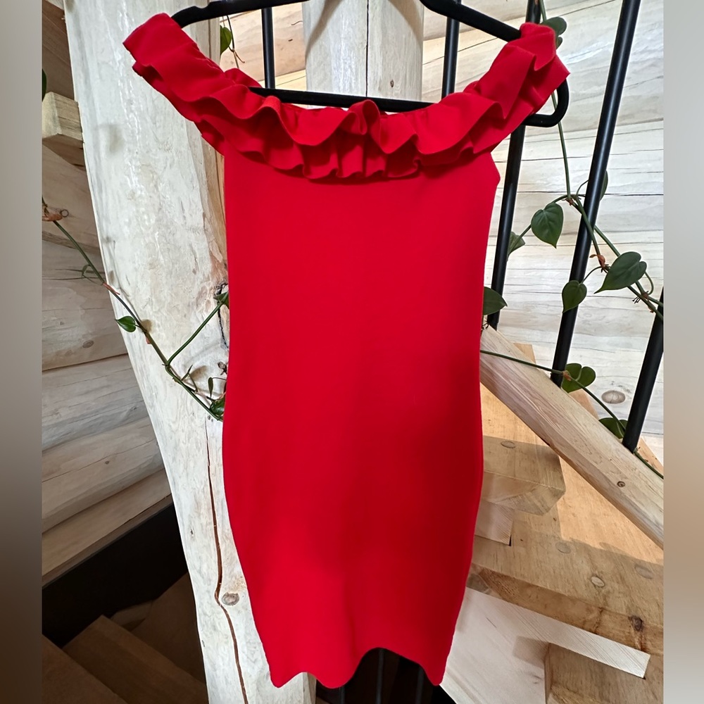 Ruffle Sleeve Little Red Dress